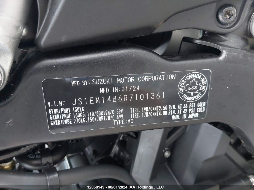 2024 Suzuki Dl800 Rq/Rqa VIN: JS1EM14B6R7101361 Lot: 12058149