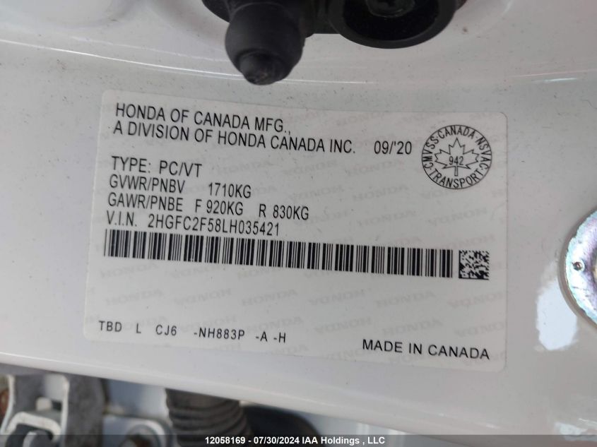 2020 Honda Civic Sedan VIN: 2HGFC2F58LH035421 Lot: 12058169