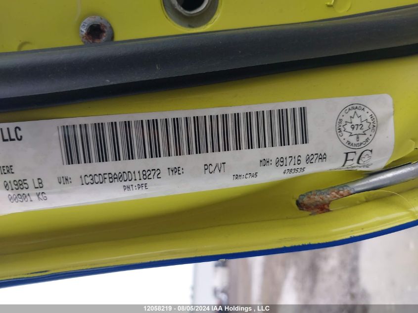 2013 Dodge Dart VIN: 1C3CDFBA0DD118272 Lot: 12058219