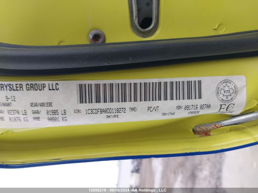 2013 Dodge Dart VIN: 1C3CDFBA0DD118272 Lot: 12058219