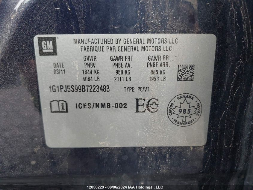 2011 Chevrolet Cruze VIN: 1G1PJ5S99B7223483 Lot: 12058229