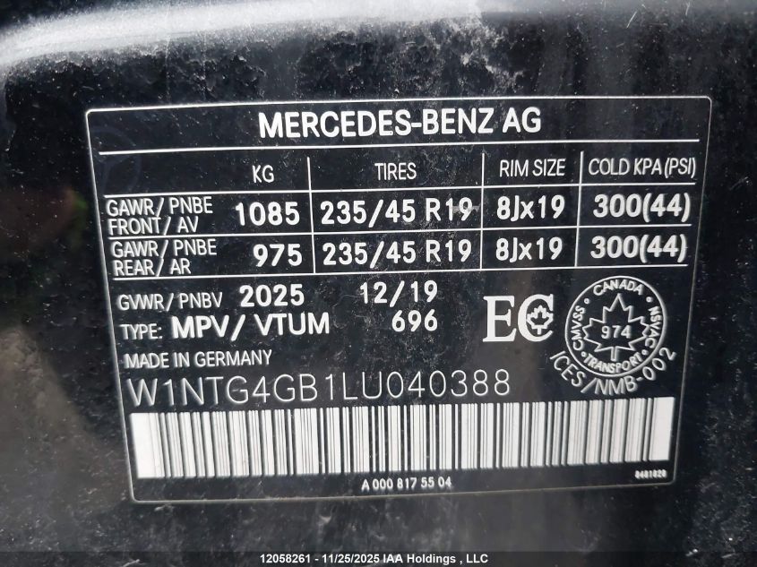 2020 Mercedes-Benz Gla 250 4Matic VIN: W1NTG4GB1LU040388 Lot: 12058261