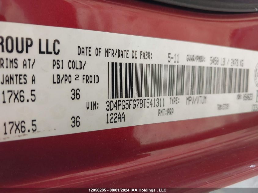 2011 Dodge Journey Sxt VIN: 3D4PG5FG7BT541311 Lot: 12058285