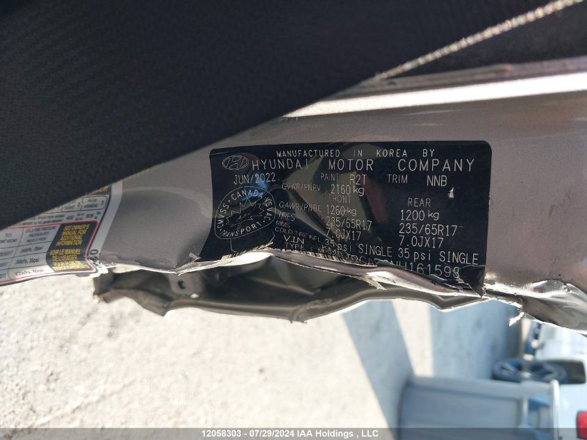 2022 Hyundai Tucson Sel VIN: KM8JBCAE3NU161593 Lot: 12058303