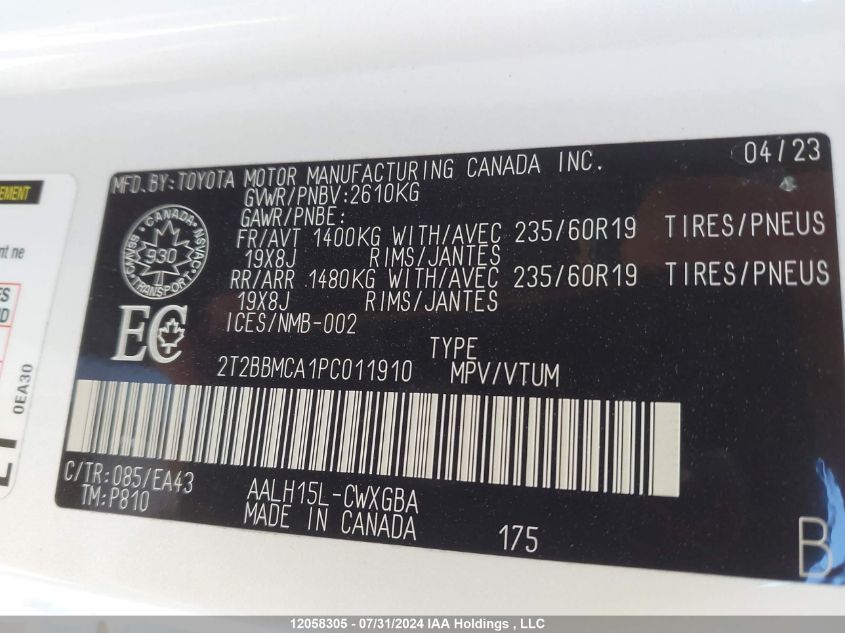 2T2BBMCA1PC011910 2023 Lexus Rx 350H