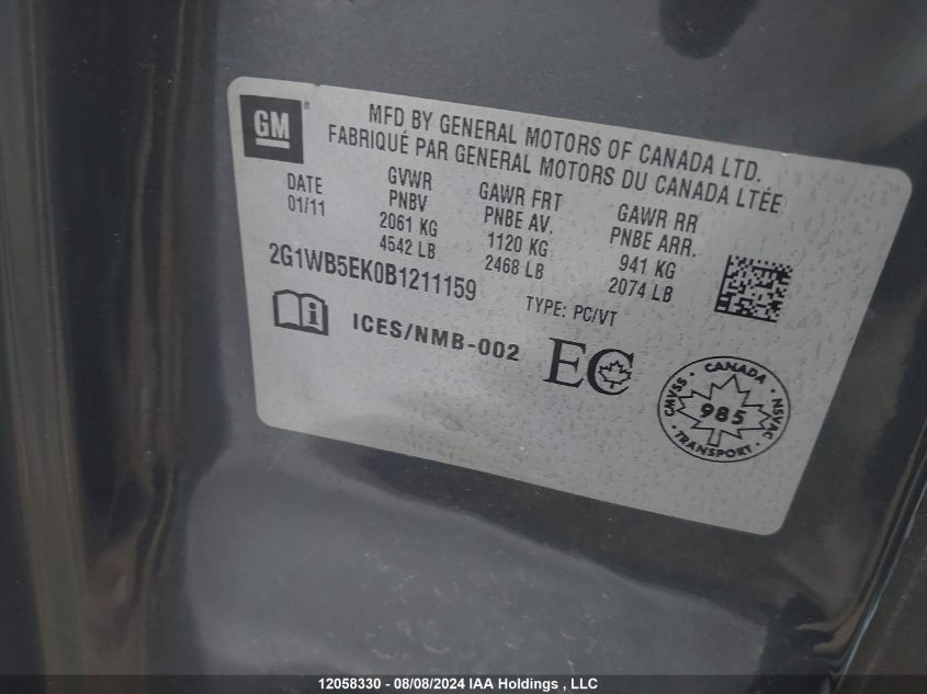 2011 Chevrolet Impala VIN: 2G1WB5EK0B1211159 Lot: 12058330