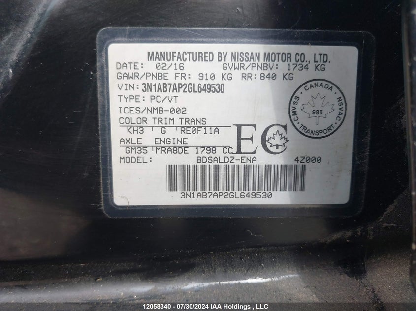 2016 Nissan Sentra VIN: 3N1AB7AP2GL649530 Lot: 12058340