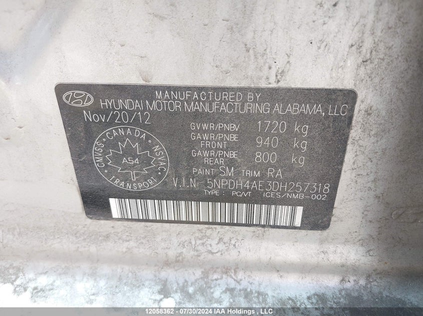 2013 Hyundai Elantra Gl VIN: 5NPDH4AE3DH257318 Lot: 12058362