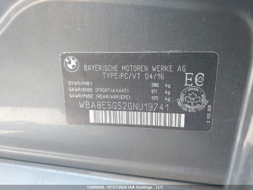 2016 BMW 320I xDrive VIN: WBA8E5G52GNU19741 Lot: 12058405