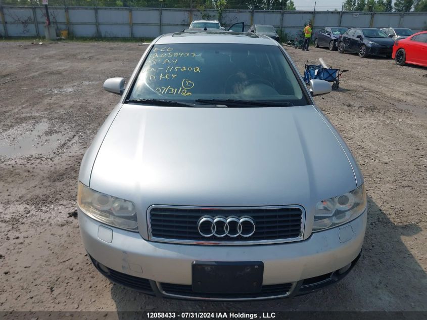2003 Audi A4 VIN: WAUJC68E13A115202 Lot: 12058433