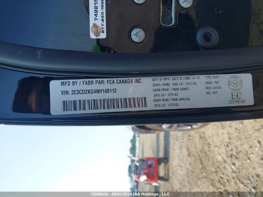 2022 Dodge Challenger Gt Awd VIN: 2C3CDZKG4NH148112 Lot: 12058434