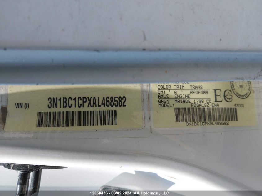 2010 Nissan Versa 1.8Sl VIN: 3N1BC1CPXAL468582 Lot: 12058436