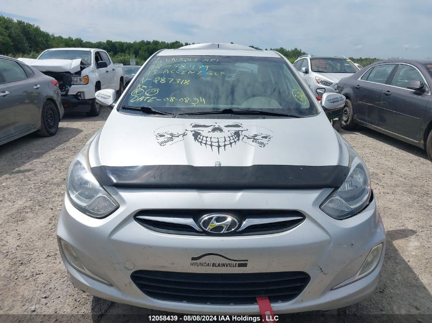 2013 Hyundai Accent Gls/Se VIN: KMHCU4AE9DU287318 Lot: 12058439