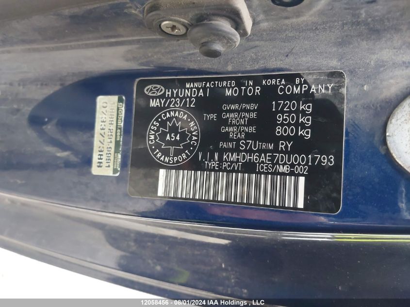 2013 Hyundai Elantra Se VIN: KMHDH6AE7DU001793 Lot: 12058456