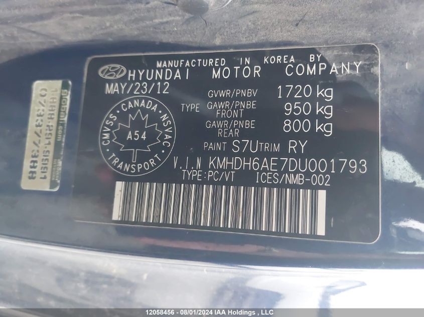 2013 Hyundai Elantra Se VIN: KMHDH6AE7DU001793 Lot: 12058456