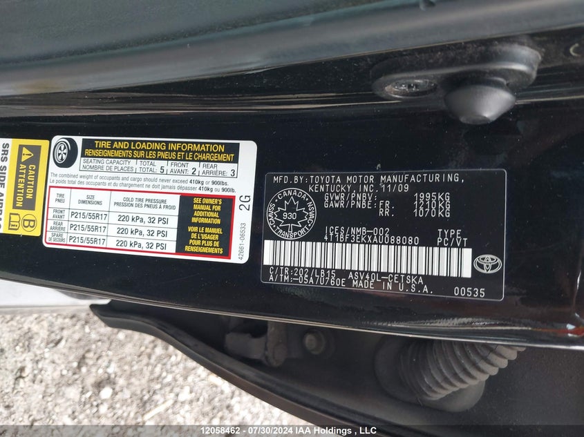 2010 Toyota Camry Se/Le/Xle VIN: 4T1BF3EKXAU088080 Lot: 12058462