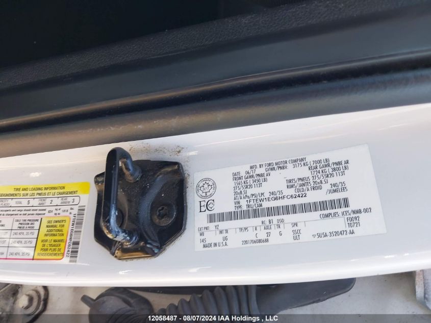 2017 Ford F-150 Xlt VIN: 1FTEW1EG6HFC62422 Lot: 12058487