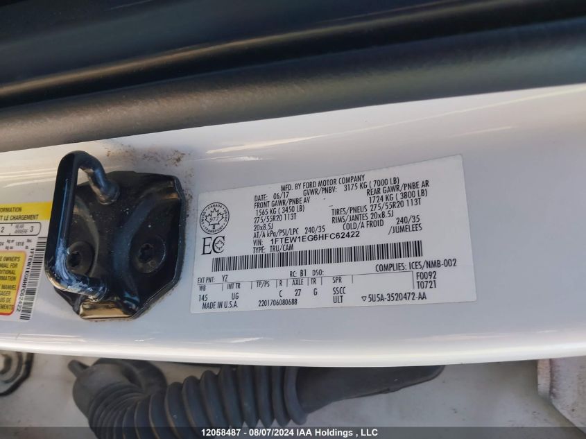 2017 Ford F-150 Xlt VIN: 1FTEW1EG6HFC62422 Lot: 12058487