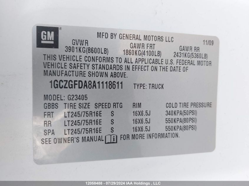 2010 Chevrolet Express G2500 VIN: 1GCZGFDA8A1118611 Lot: 12058488