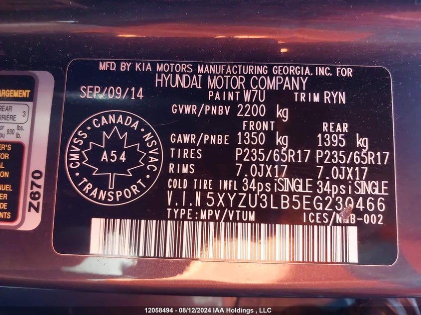 2014 Hyundai Santa Fe Sport 2.4 Premium VIN: 5XYZU3LB5EG230466 Lot: 12058494