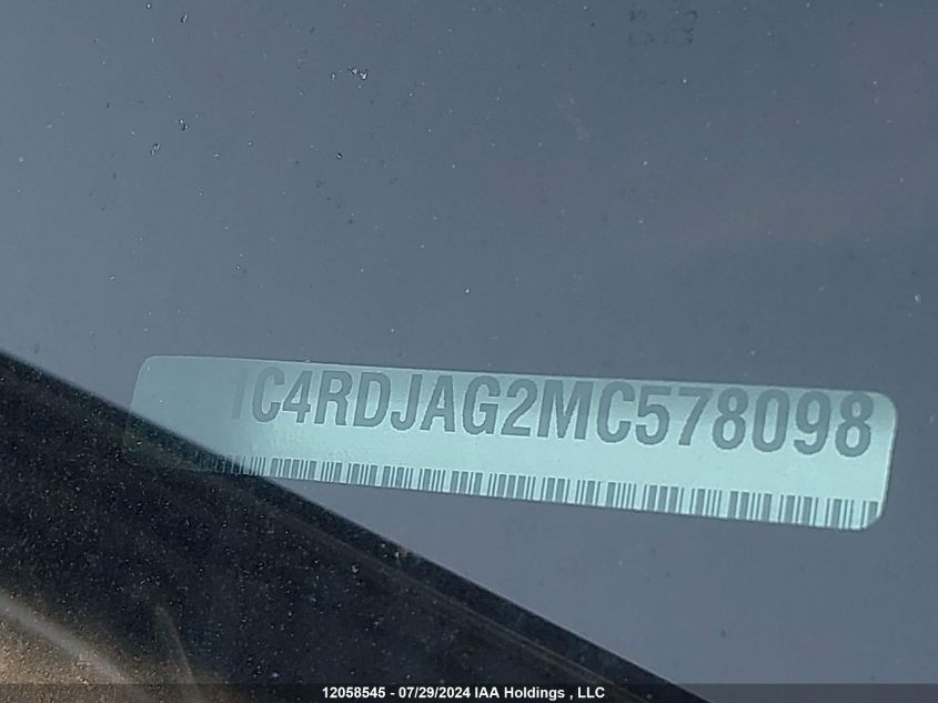 2021 Dodge Durango Sxt VIN: 1C4RDJAG2MC578098 Lot: 12058545