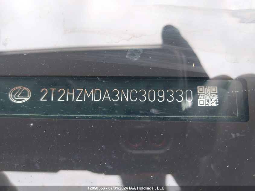 2022 Lexus Rx 350 VIN: 2T2HZMDA3NC309330 Lot: 12058553