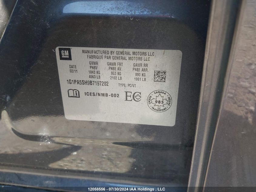 2011 Chevrolet Cruze Ls VIN: 1G1PA5SH9B7197202 Lot: 12058556
