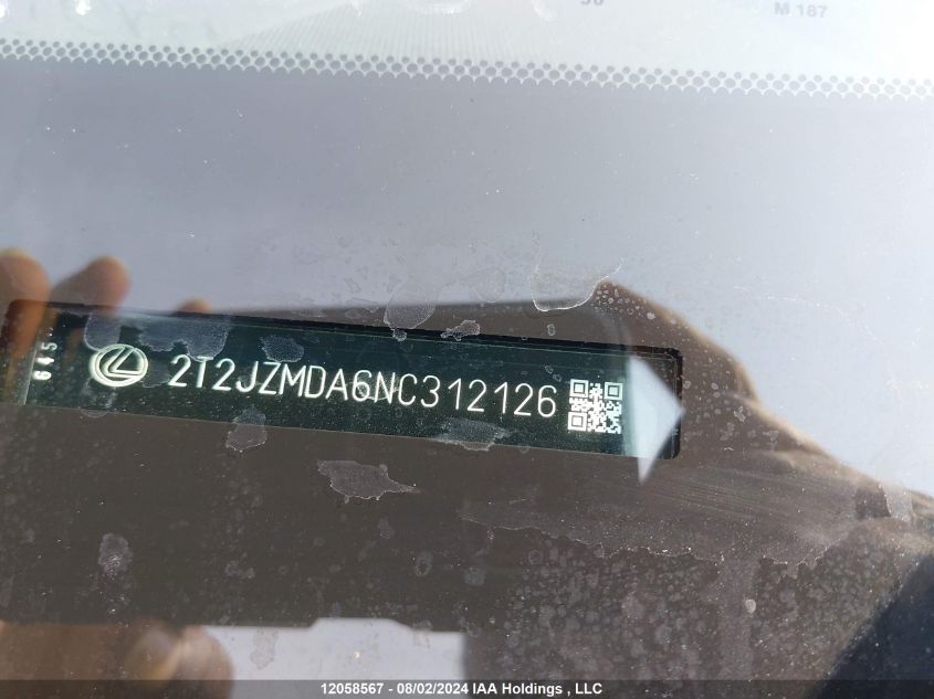 2022 Lexus Rx 350 VIN: 2T2JZMDA6NC312126 Lot: 12058567