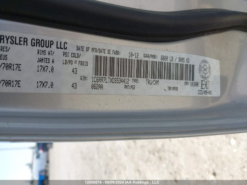 2013 Ram 1500 Slt VIN: 1C6RR7LTXDS534412 Lot: 12058575