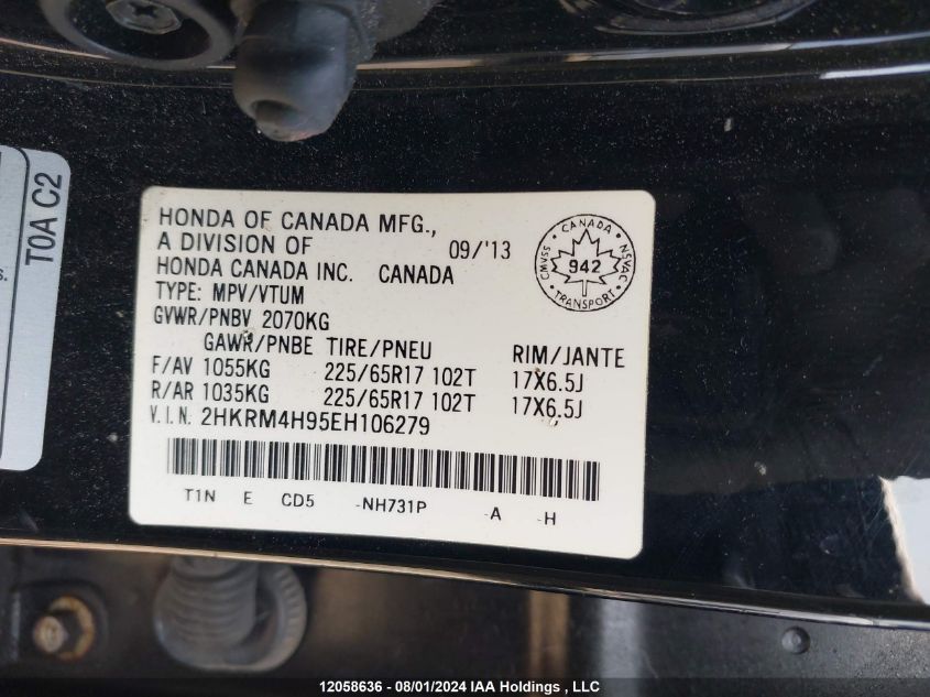 2014 Honda Cr-V VIN: 2HKRM4H95EH106279 Lot: 12058636