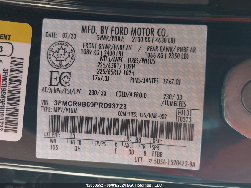 2023 Ford Bronco Sport Big Bend VIN: 3FMCR9B69PRD93723 Lot: 12058652