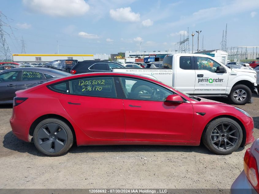 2022 Tesla Model 3 VIN: 5YJ3E1EAXNF258170 Lot: 12058692