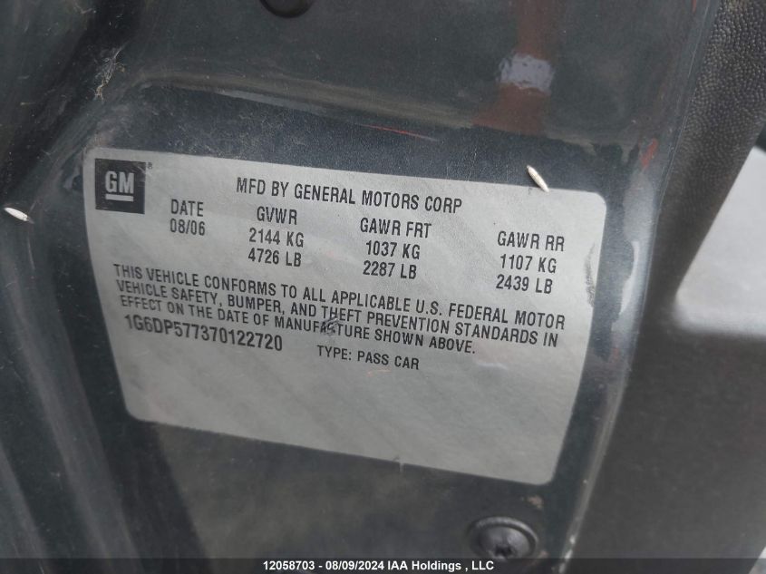 2007 Cadillac Cts Standard VIN: 1G6DP577370122720 Lot: 12058703