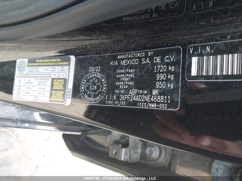 2022 Kia Forte VIN: 3KPF24AD2NE468811 Lot: 12058758