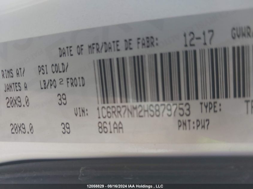 2017 Ram 1500 Laramie VIN: 1C6RR7NM2HS879753 Lot: 12058829