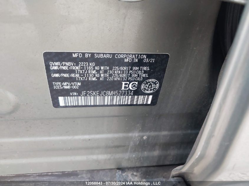 2021 Subaru Forester VIN: JF2SKEJC8MH527334 Lot: 12058843