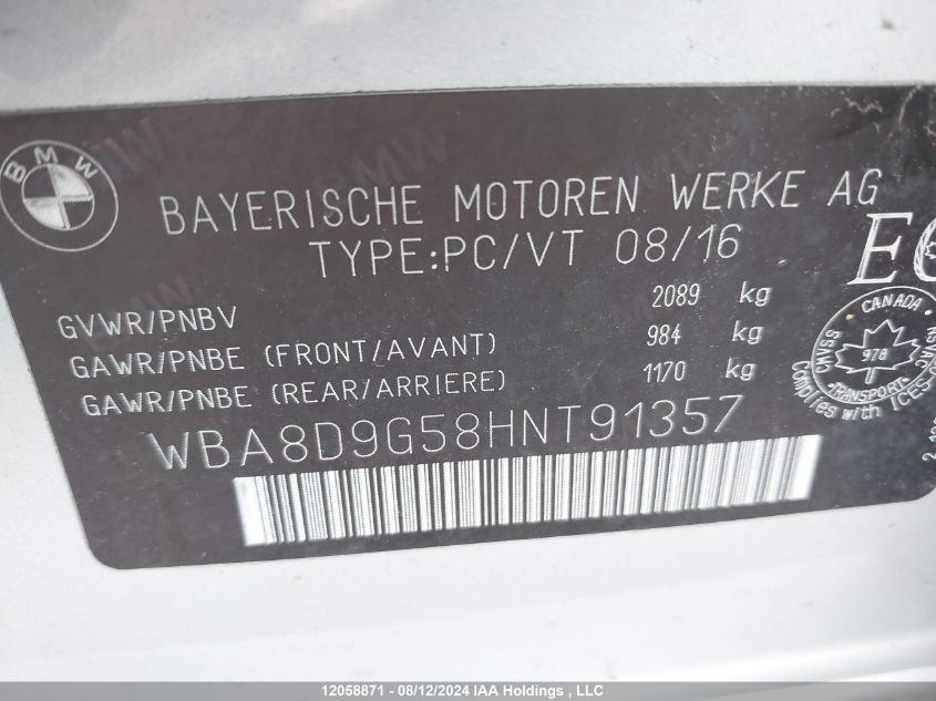 2017 BMW 330I xDrive VIN: WBA8D9G58HNT91357 Lot: 12058871