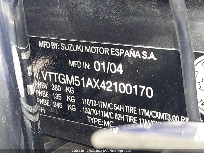 2004 Suzuki Gs500 Fk VIN: VTTGM51AX42100170 Lot: 12058929