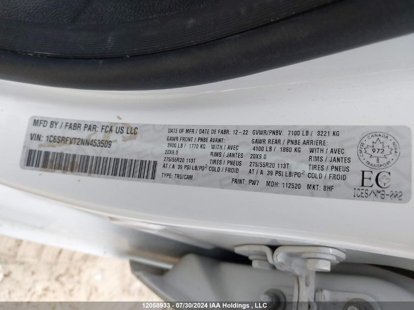 2022 Ram 1500 Sport VIN: 1C6SRFVT2NN453509 Lot: 12058933