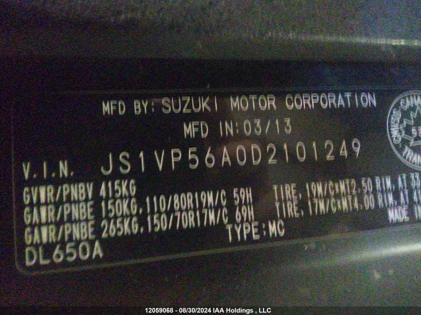 2013 Suzuki Dl650 A VIN: JS1VP56A0D2101249 Lot: 12059068