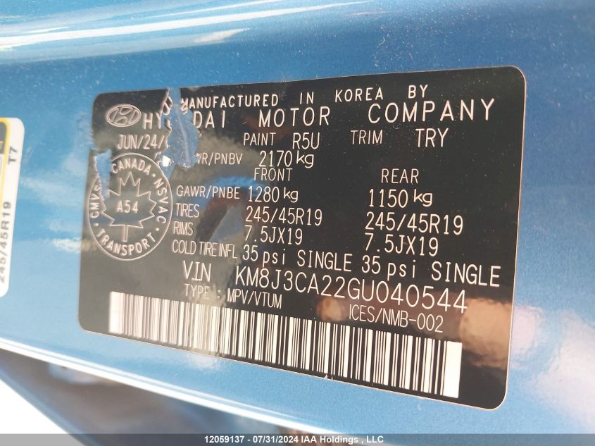 2016 Hyundai Tucson Limited/Sport And Eco/Se VIN: KM8J3CA22GU040544 Lot: 12059137