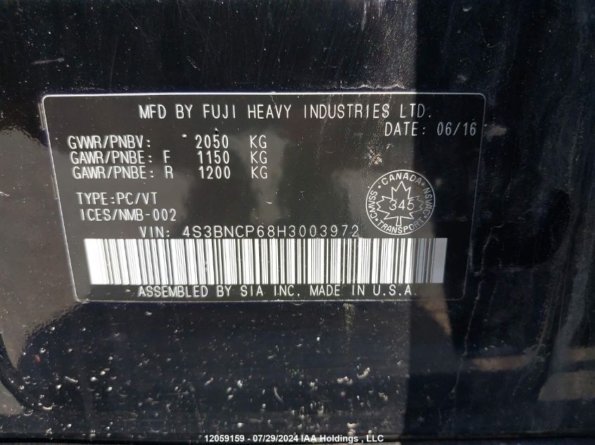 2017 Subaru Legacy Sport VIN: 4S3BNCP68H3003972 Lot: 12059159