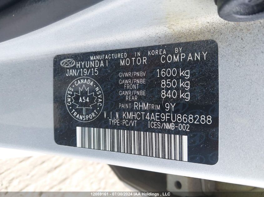 2015 Hyundai Accent Gl VIN: KMHCT4AE9FU868288 Lot: 12059161