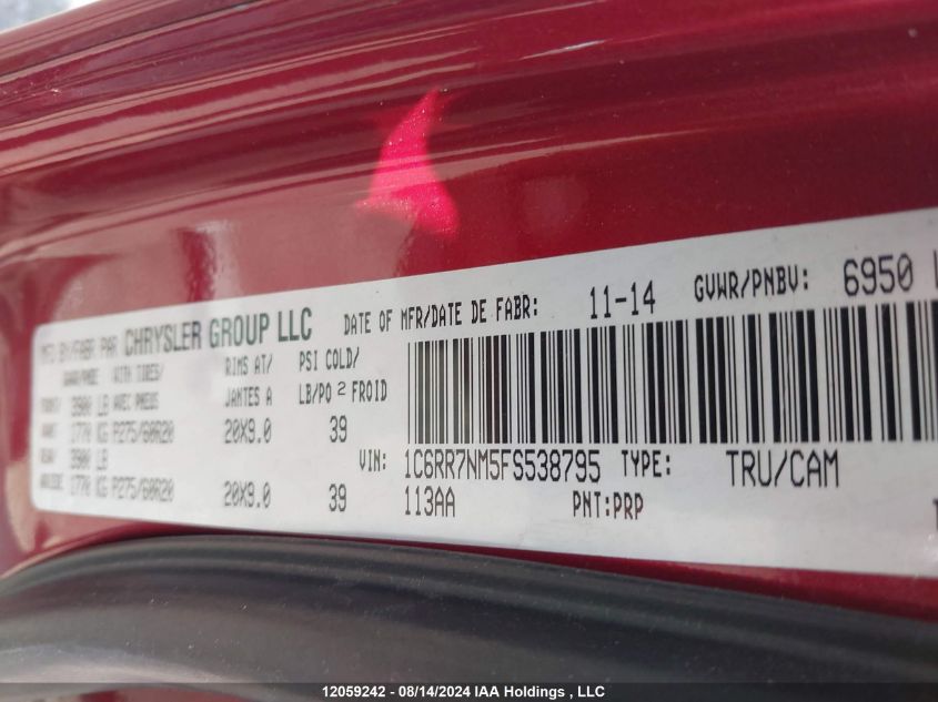 2015 Ram 1500 Laramie VIN: 1C6RR7NM5FS538795 Lot: 12059242