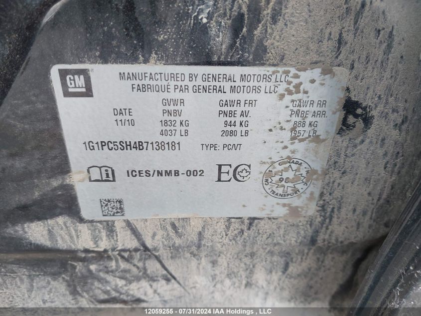 2011 Chevrolet Cruze VIN: 1G1PC5SH4B7138181 Lot: 12059255
