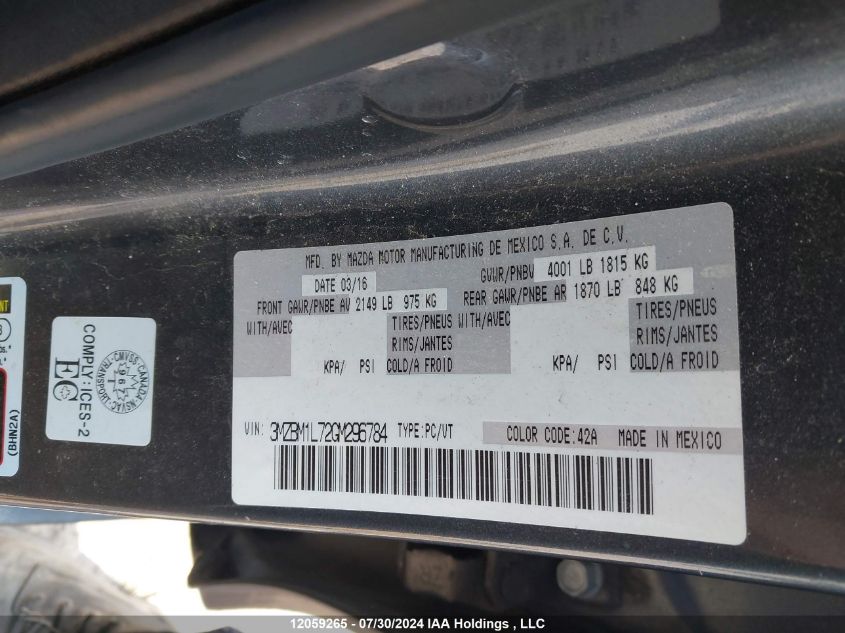 2016 Mazda Mazda3 VIN: 3MZBM1L72GM296784 Lot: 12059265