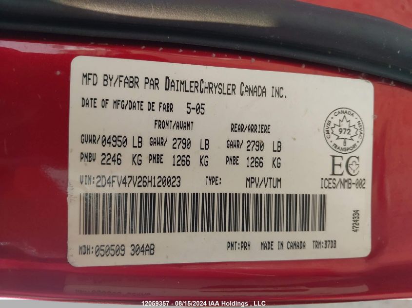 2006 Dodge Magnum Sxt VIN: 2D4FV47V26H120023 Lot: 12059357