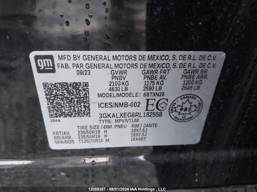 2024 GMC Terrain VIN: 3GKALXEG6RL182558 Lot: 12059387