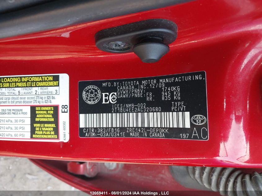 2010 Toyota Corolla Ce VIN: 2T1BU4EE2AC320680 Lot: 12059411