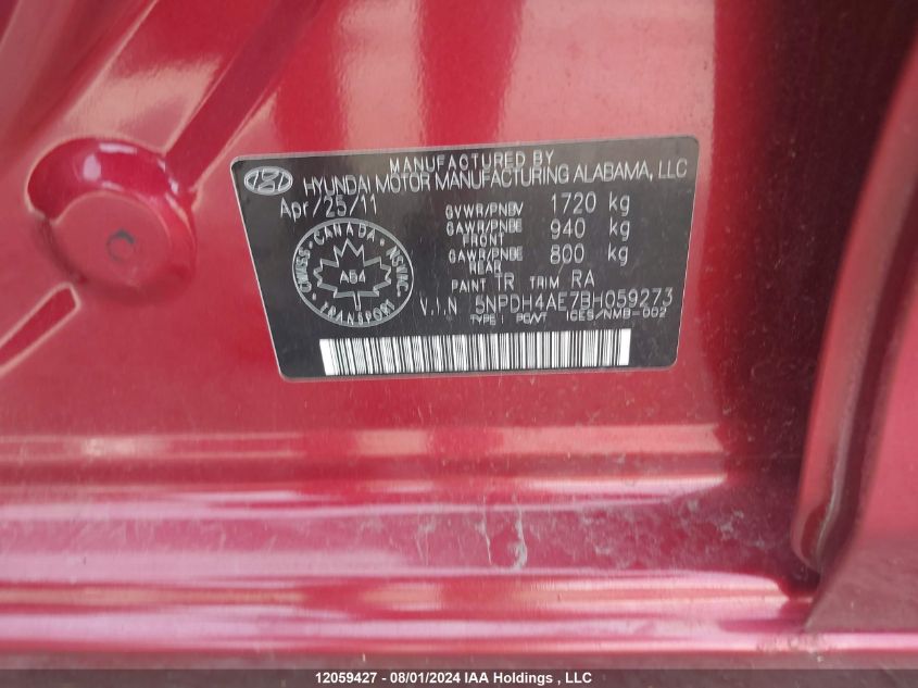 2011 Hyundai Elantra Gl VIN: 5NPDH4AE7BH059273 Lot: 12059427